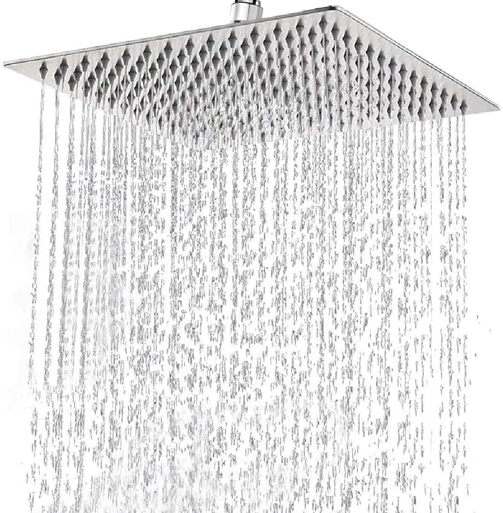 Soffione Doccia a Pioggia in Acciaio Inox, 30 x 30 CM, 12 Pollici Docce Fisso Quadrato, Acciaio, Cromo, ugello anti-otturazione