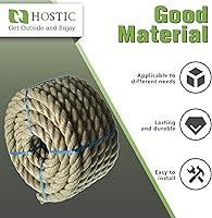 Vista 6 de HOSTIC Cuerda sintética de polipropileno trenzado de 3 hebras, cuerda de manila artificial multiusos, 1 pulgada x 50 pies