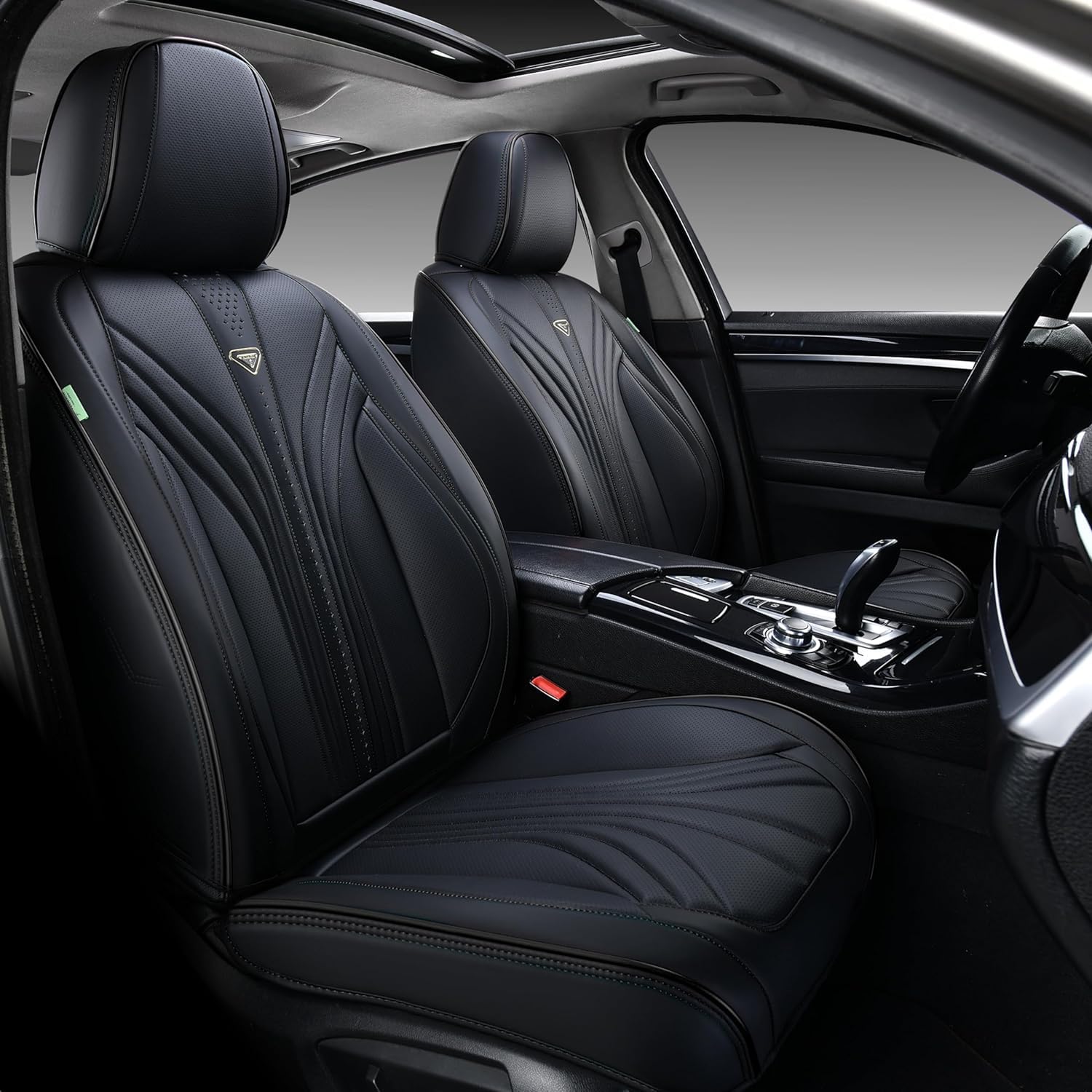 FLORICH Autositzbezüge Vollständiges Set, Leder Sitzbezüge Luxus 5 Sitze Universal Schwarz Sitzbezüge für Autos Wasserdicht Sitzschoner Kunstleder Automotive Fahrzeugbezug für Autos SUV Pick-up LKW