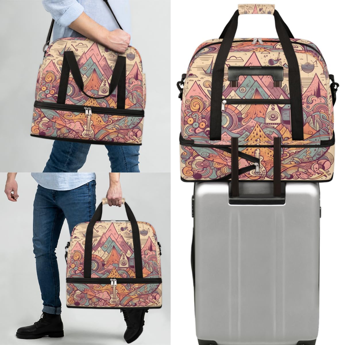 QsirBC Music Design Theme Gym Bag for Women Duffle Tote with Shoes Compartment Men Weekender Duffel for Dance Travel Sports Swimming Overnight