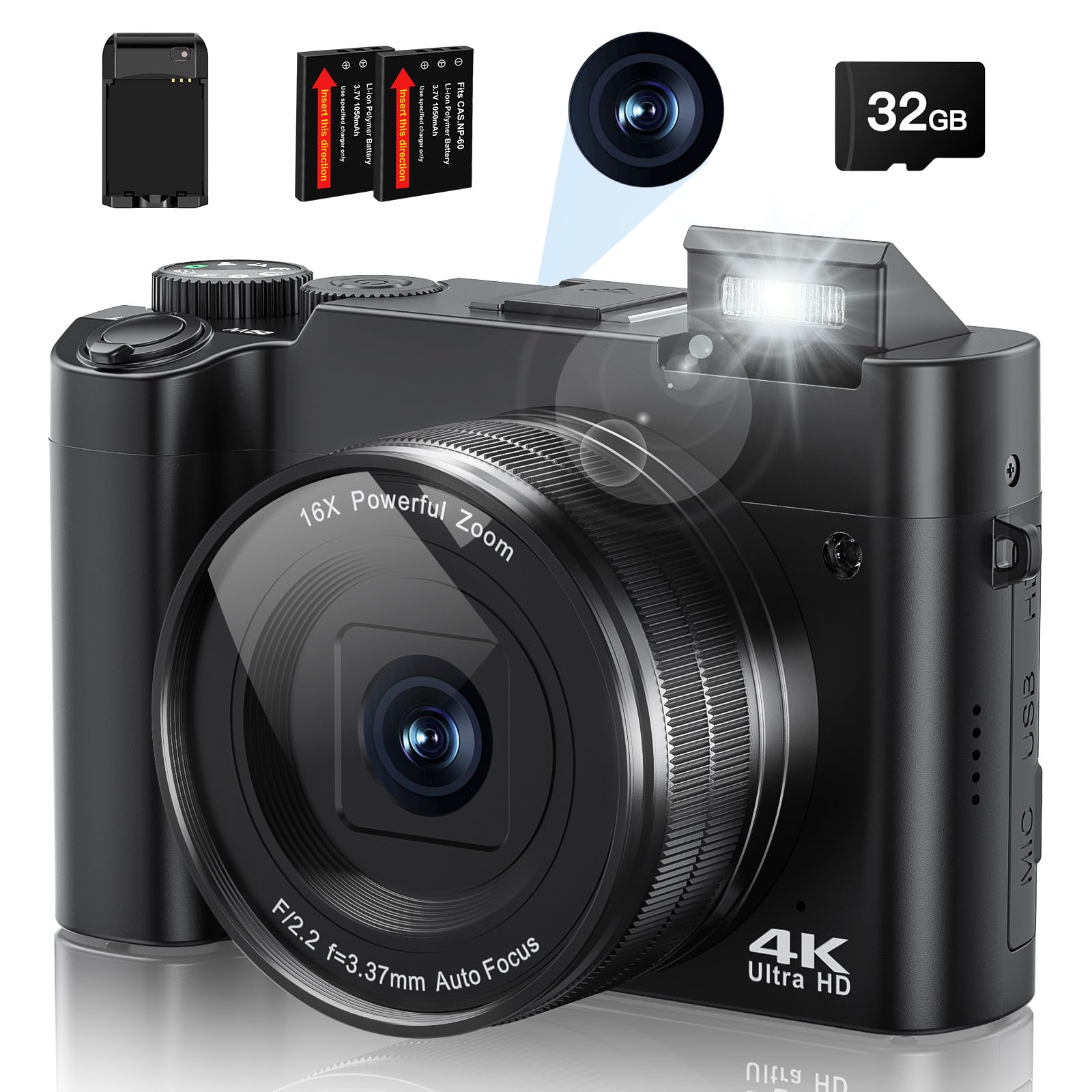 Appareil Photo Numérique 4K Evatmaster – Noir – Compact Et Simple D'Utilisation