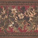 CONCORD WALLCOVERINGS 壁紙 ボーダー 花柄 花 葉 オーナメント 寝室 リビングルーム ブラウン グリーン レッド 15フィート x 13.5インチ LG3326B