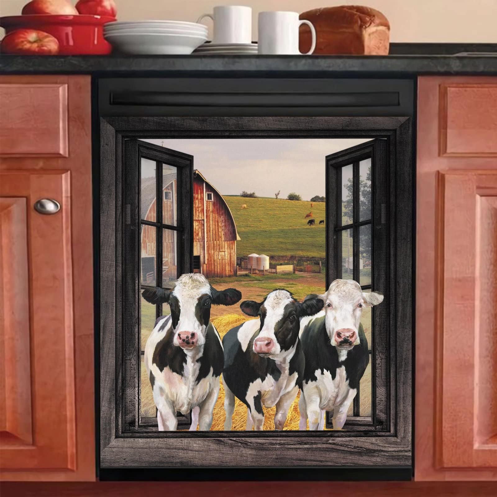 Homa Cow Dishwasher Cover, Rural Farm Decor
