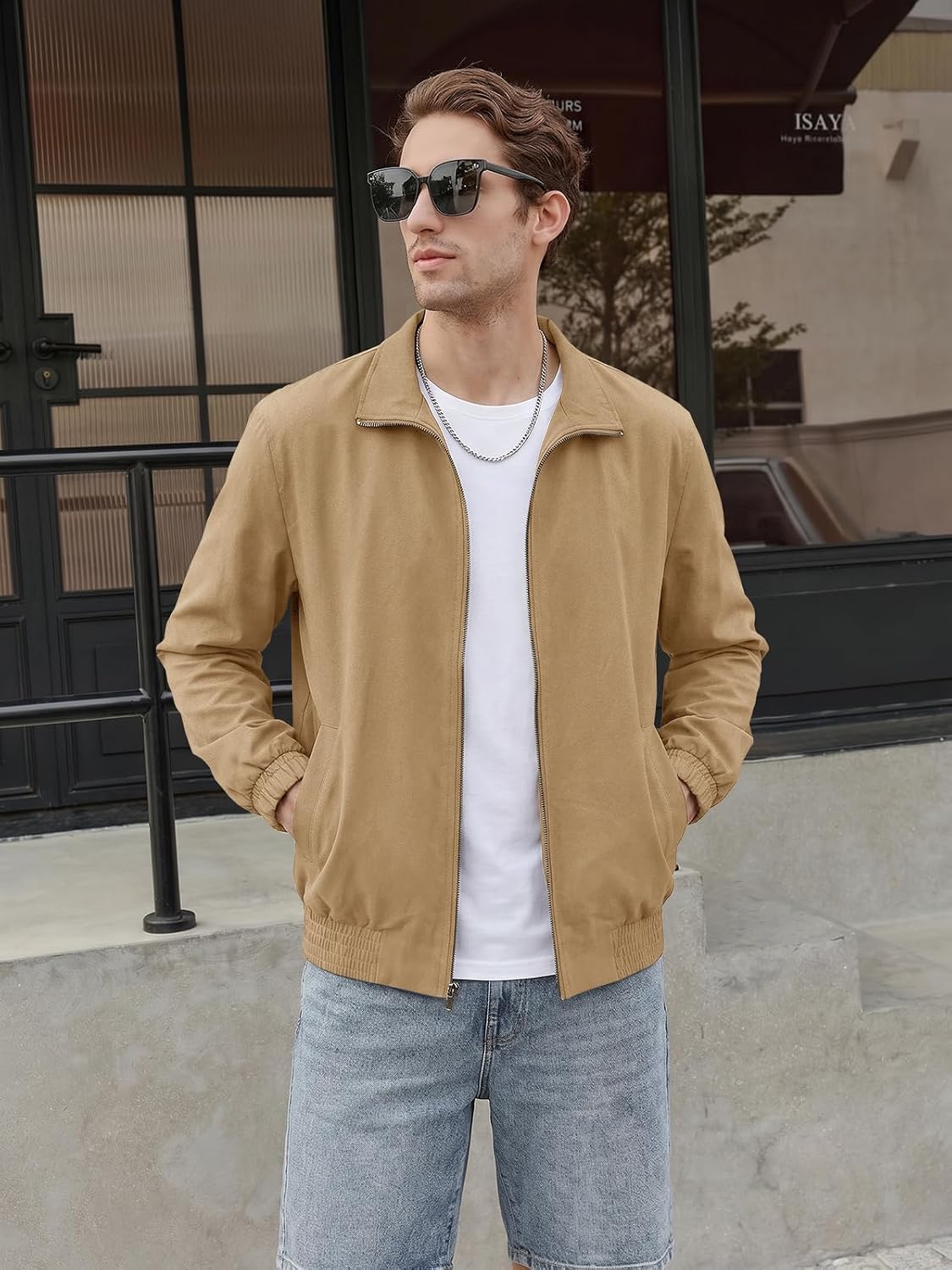 Runcati Mens Lightweight Bomber Jacket Causal Windbreaker Zip Up Fall Coat image 2