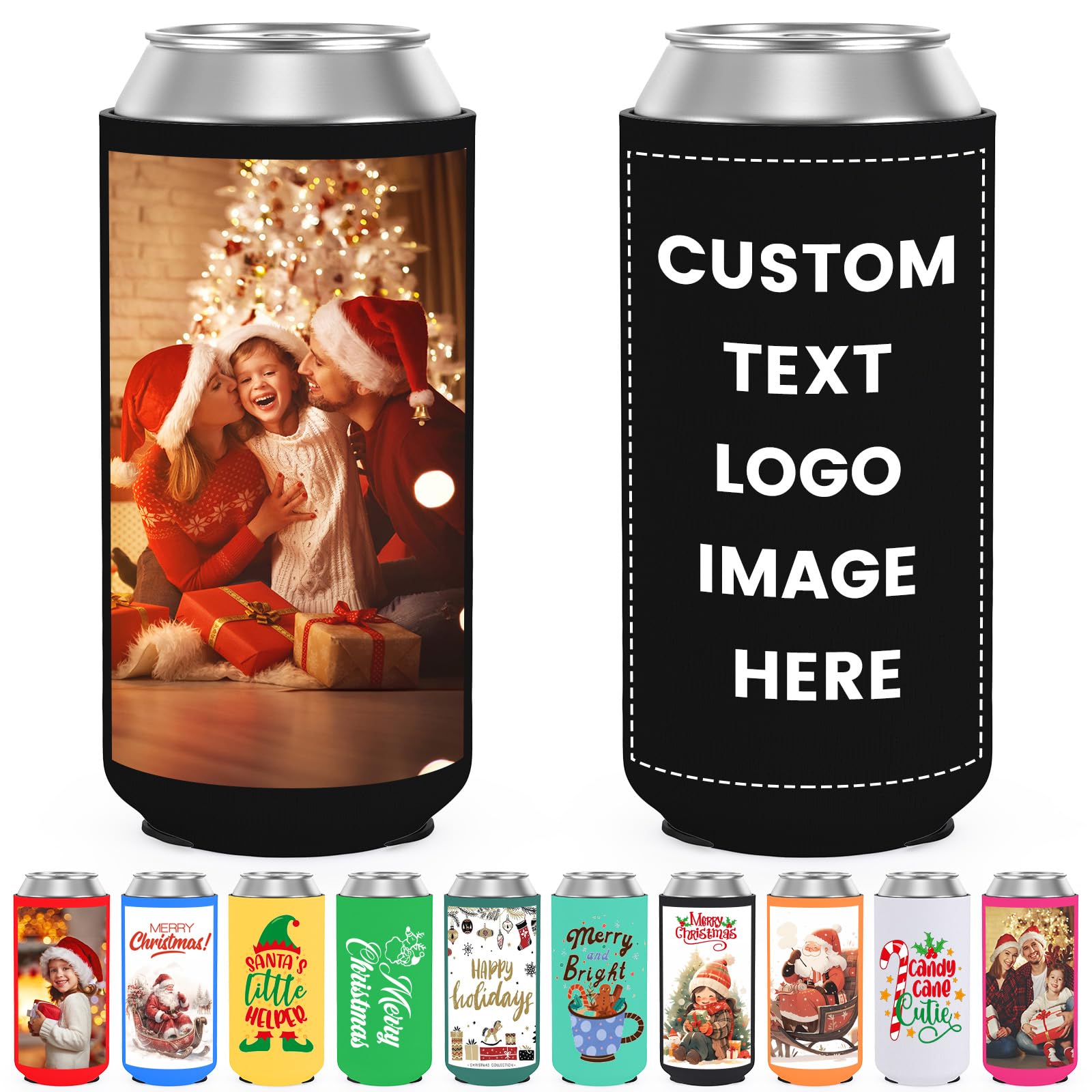 Custom Slim Can Cooler 20 Pack Bulk Personalized Collapsible Insulated Neoprene Drink Holder Sleeves for 12 oz Skinny Cans and Bottles Wedding