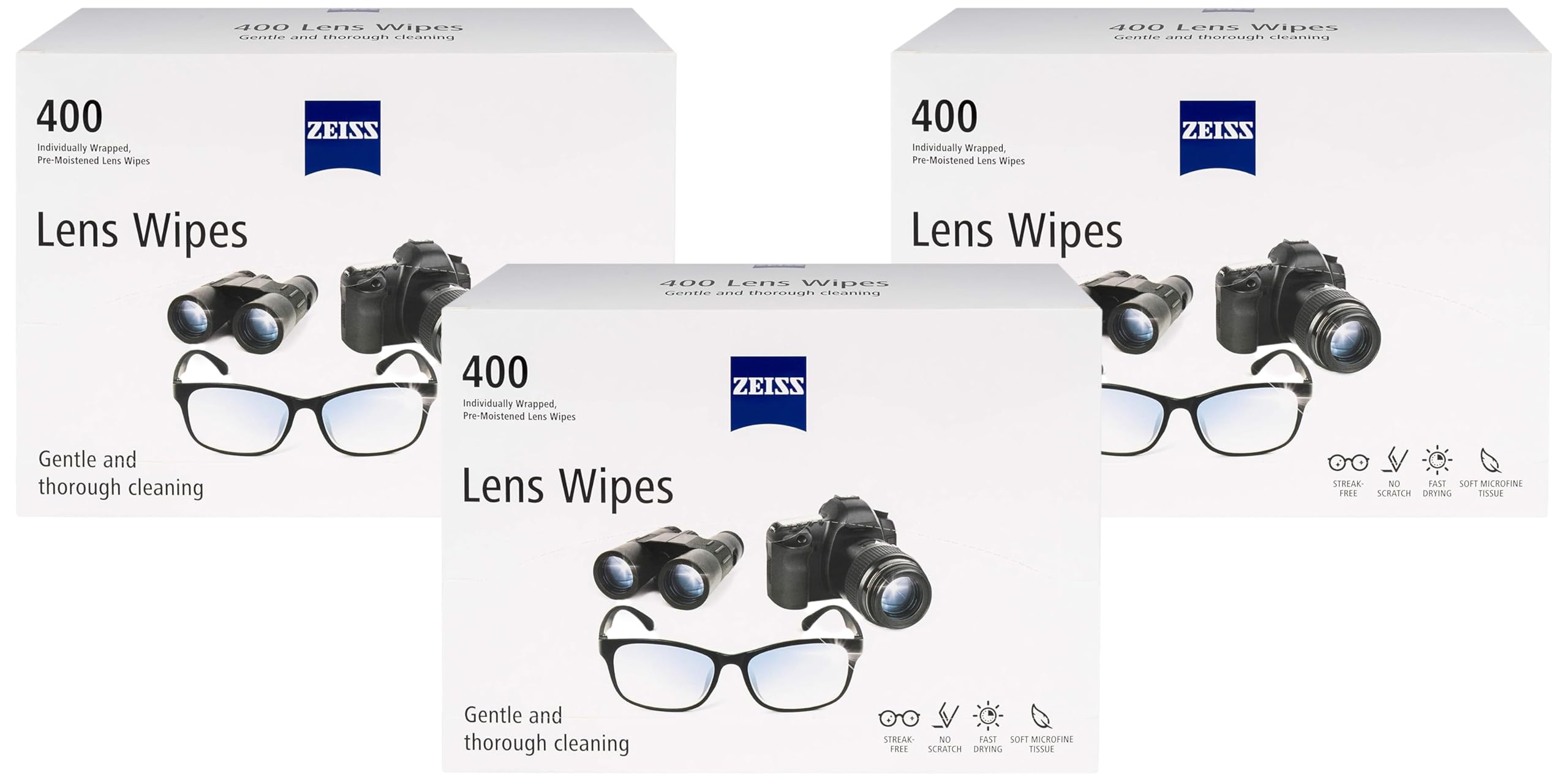 ZEISS Pre-Moistened Alcohol Wipes, Glasses Cleaner, 400 Count (Pack of 3)