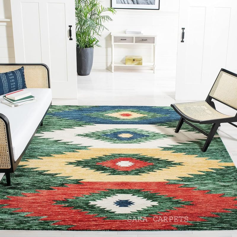Image of Modern Abstract Hand Tufted Wool Floor Carpet for Home decore Living Room|Home and Bedroom & Hall 5x8 feet (150x 240cm) Multi H9