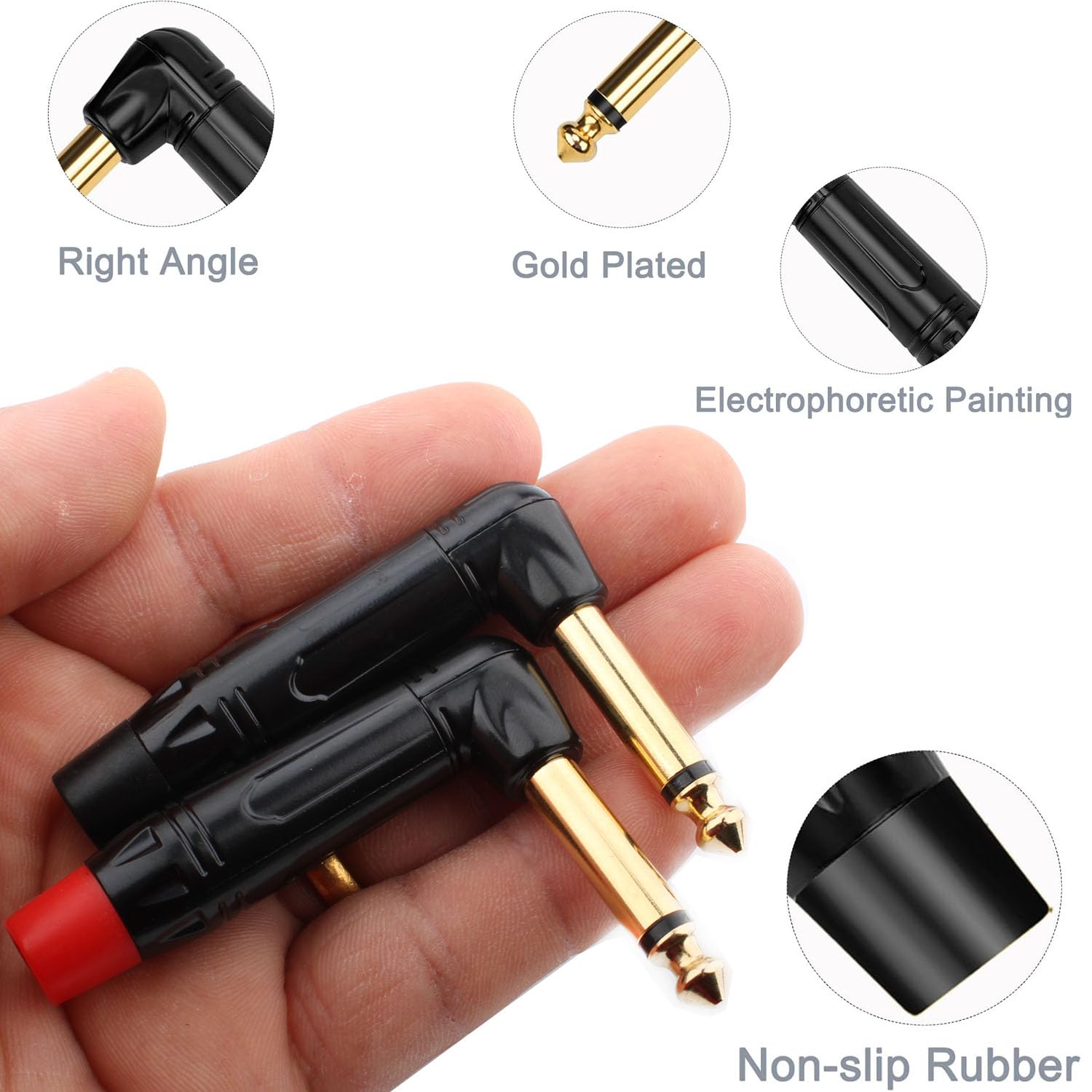 RUNCCI-YUN 2 pièces 6.35mm 1/4 "TS souder connecteur Jack,Mono Audio Souder Connecteur connecteur angle droit de 6.35mm,prise de micro 6,35 TS plaqué or pour câbles haut-parleur/guitare/microphone