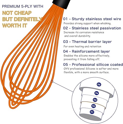 Miniatura 27 de Batidor de silicona morado apto para lavavajillas, diseño sellado impermeable, juego de 3, batidores de cocina profesionales para cocinar Premium