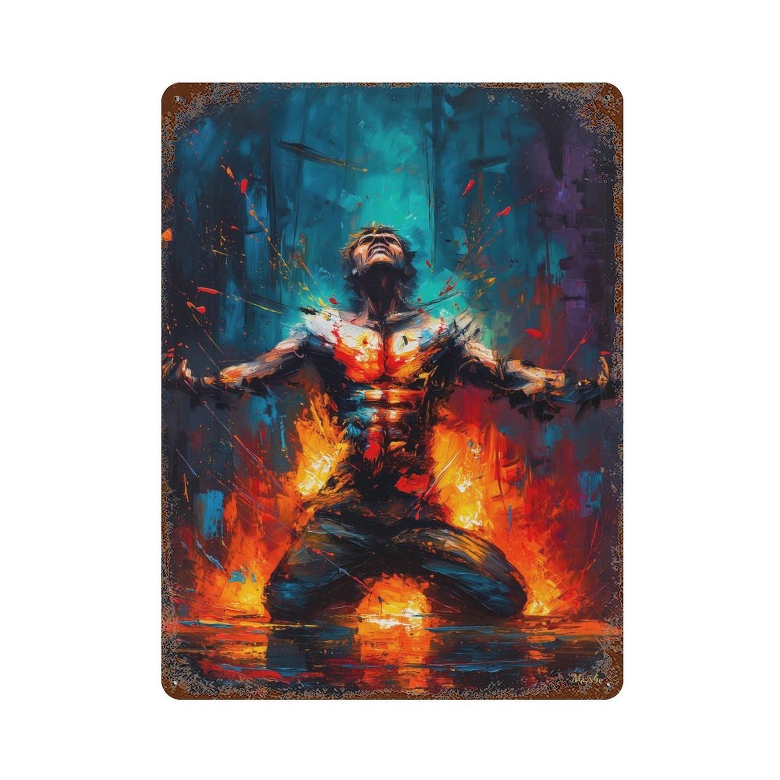 The Inner Fire – Abstract Expressionist Art Distressed Metal Wall Sign 15.7"x11.8", Industrial Home Decor for Garage, Pub Or Kitchen