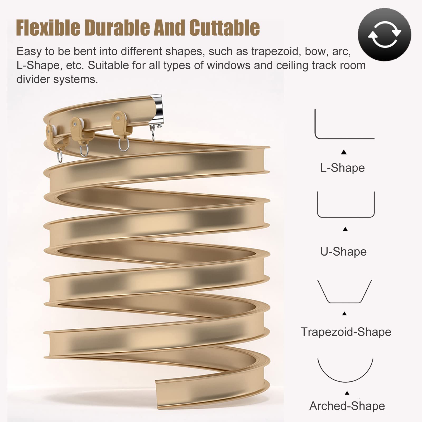 Tringle à Rideau, Tringle à Rideau de Plafond Flexible et Pliable, Tringle à Rideau de séparation de pièce, 6,5 8,2 9,8 11,5 13 14,7 16,4 19,6 Pieds de Long, Rail à Rideau en Aluminium robus