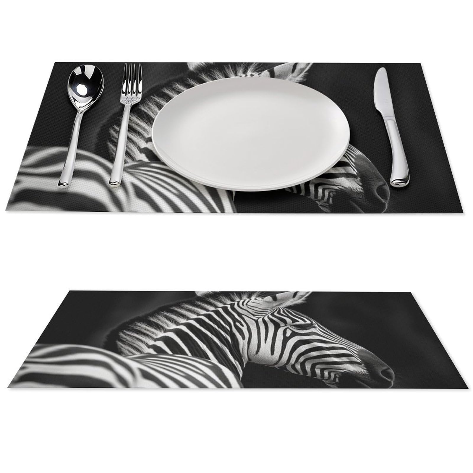 Set de table zébré noir et blanc haut de gamme résistant à la chaleur pour salle à manger