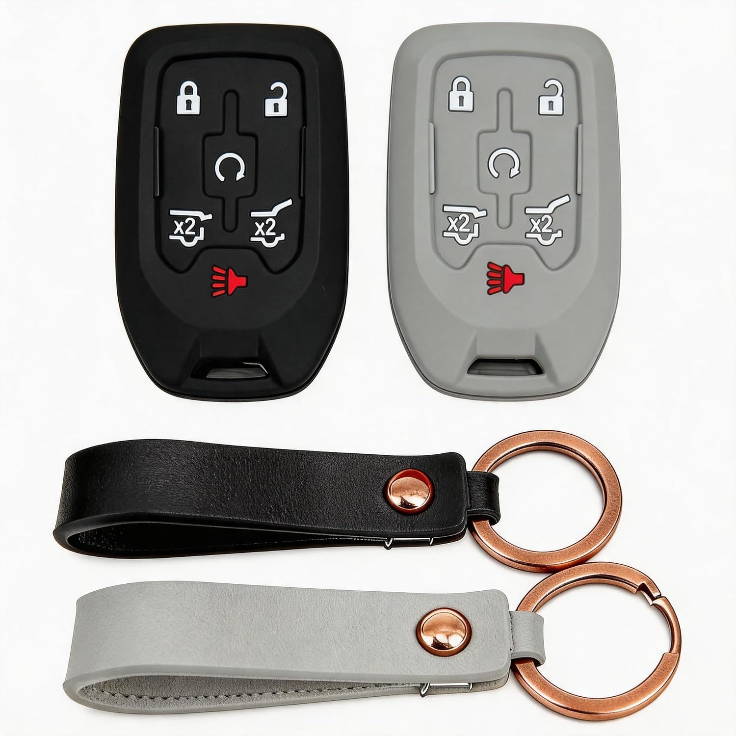 2Pcs 6 Button Silicone Key Fob Covers for Suburban Tahoe Yukon Yukon XL 2014-2021 OEM HYQ1AA Smart Remote Protector (Black/Gray)