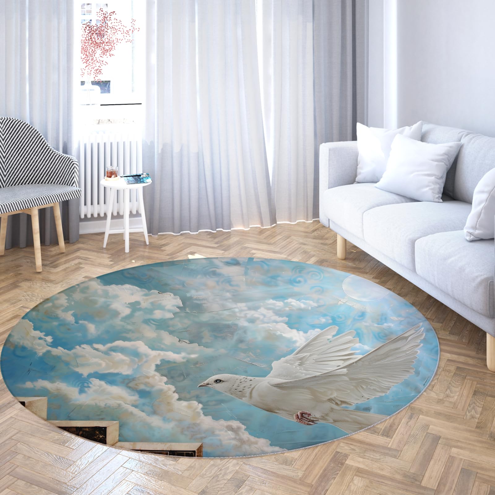 Tappeti Rotondi Tortora Bianca - Sky Cloud Pattern Tappeto Antiscivolo Tappeto Lavabile Antimacchia per La Stanza Dei Giochi Sala Giochi Studio 180cm