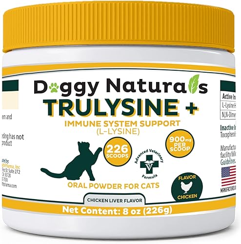 Trulysine Plus L-Lisina para gatos Apoyo Inmune Polvo Oral 8 oz226 g  Gatos y gatitos de todas las edades, estornudos, secreción de