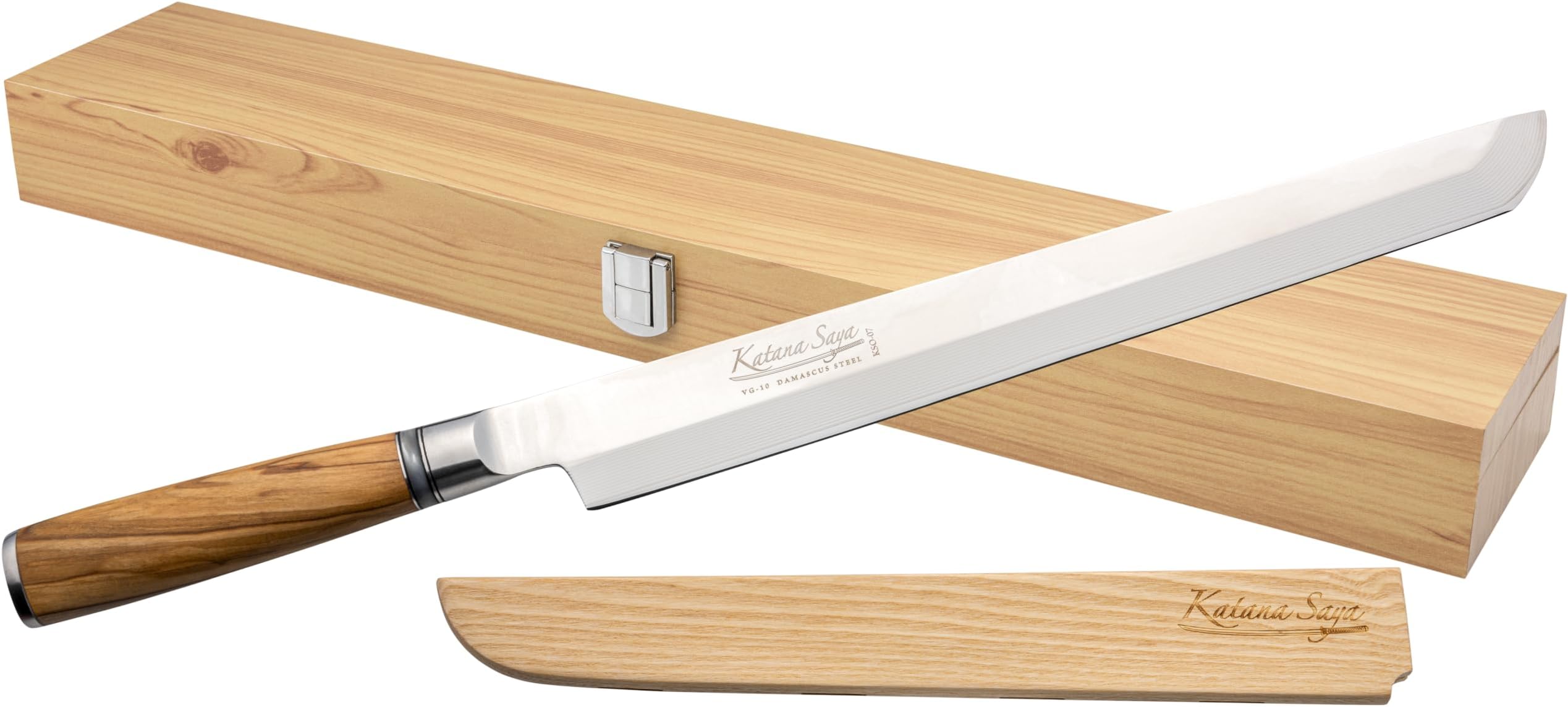 Olive Wood 27cm Tako Sashimi Knife, Japanese 67-Layer VG-10 Damascus Stainless Steel, Kitchen Knife, Natural Olive Wood Handle