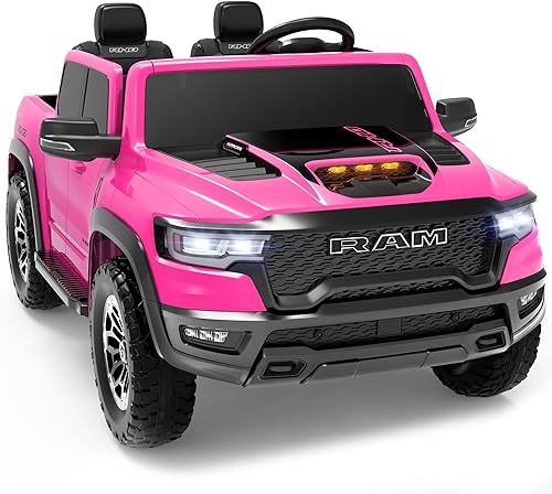Coche de paseo con licencia RAM 1500 RHO, juguetes de 24V para niños grandes, coche eléctrico de 2 plazas para niños pequeños con control remoto,