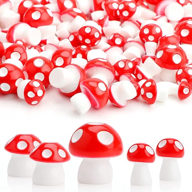 Gukasxi 100 Pieces Mini Resin Mushrooms Miniature, Figurines Garden Mushrooms Tiny Mushrooms Ornaments, Fairy garden mushrooms for DIY Garden Miniature Statue Landscape Craft Decorative, 3 Sizes