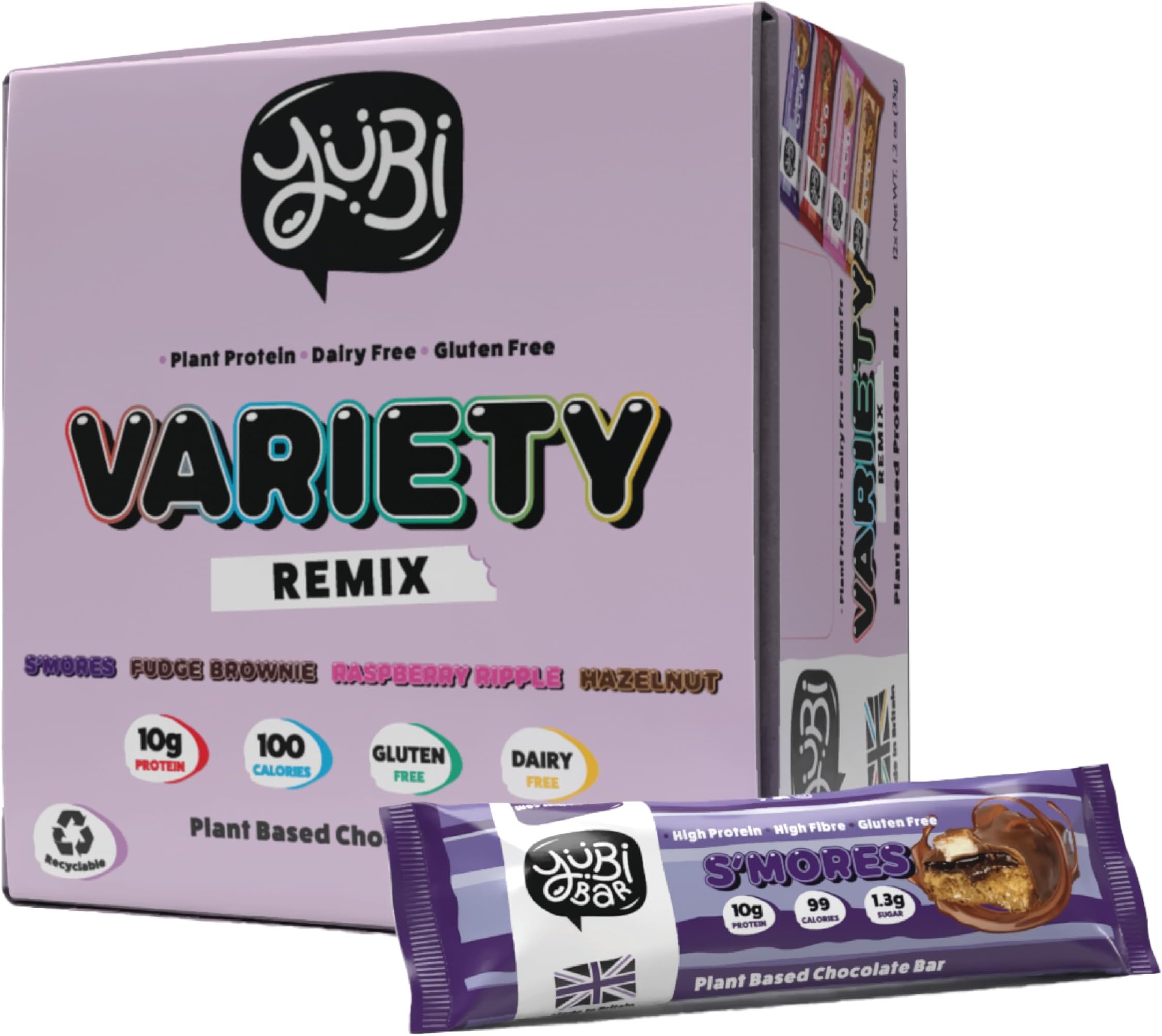 YuBi Bars - Protein Bars - 12 Bar Variety Pack #2 - 100 Calories, 10g of Protein, Low Sugar, Low Carb, Palm Oil Free/Non-GMO, Gluten Free, Dairy Free, Healthy Snack, Non-GMO - 14.8oz (12 Pack, YuBi Mix)