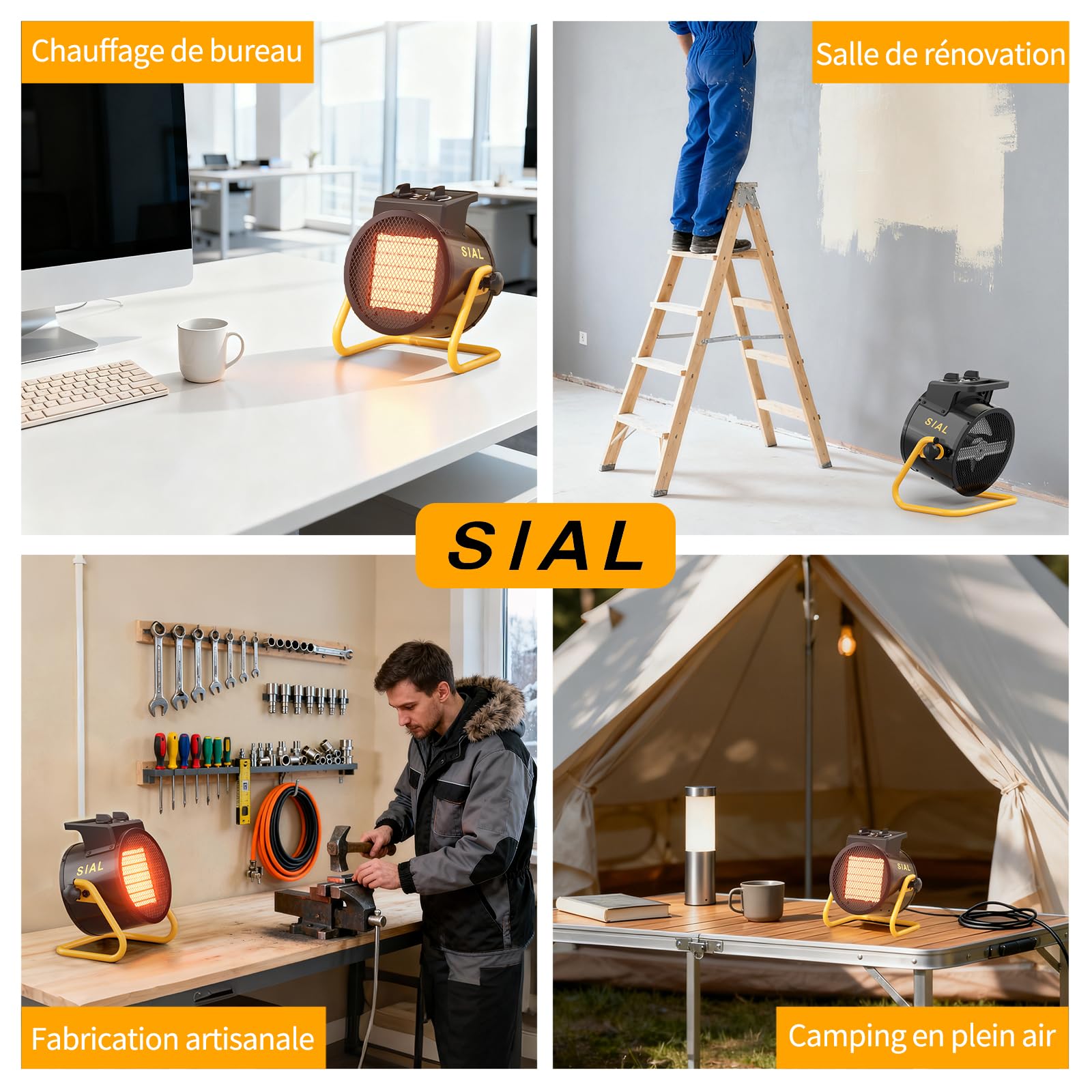 SIAL Chauffage Soufflant 3000 W - Radiateur électrique - Céramique - Chauffage Industriel - Chaleur Rapide 3 Secondes - Thermostat & Protection Surchauffe (Noir)