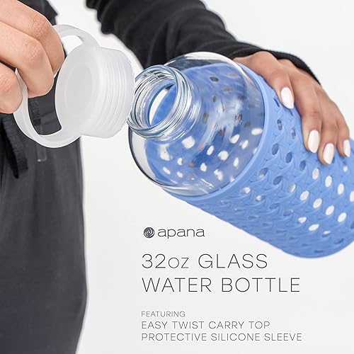 Miniatura 3 de Apana Botellas de agua de vidrio para yoga, sin BPA, funda antideslizante, tapa a prueba de fugas, reutilizable, 19 onzas y 32 onzas, botella de