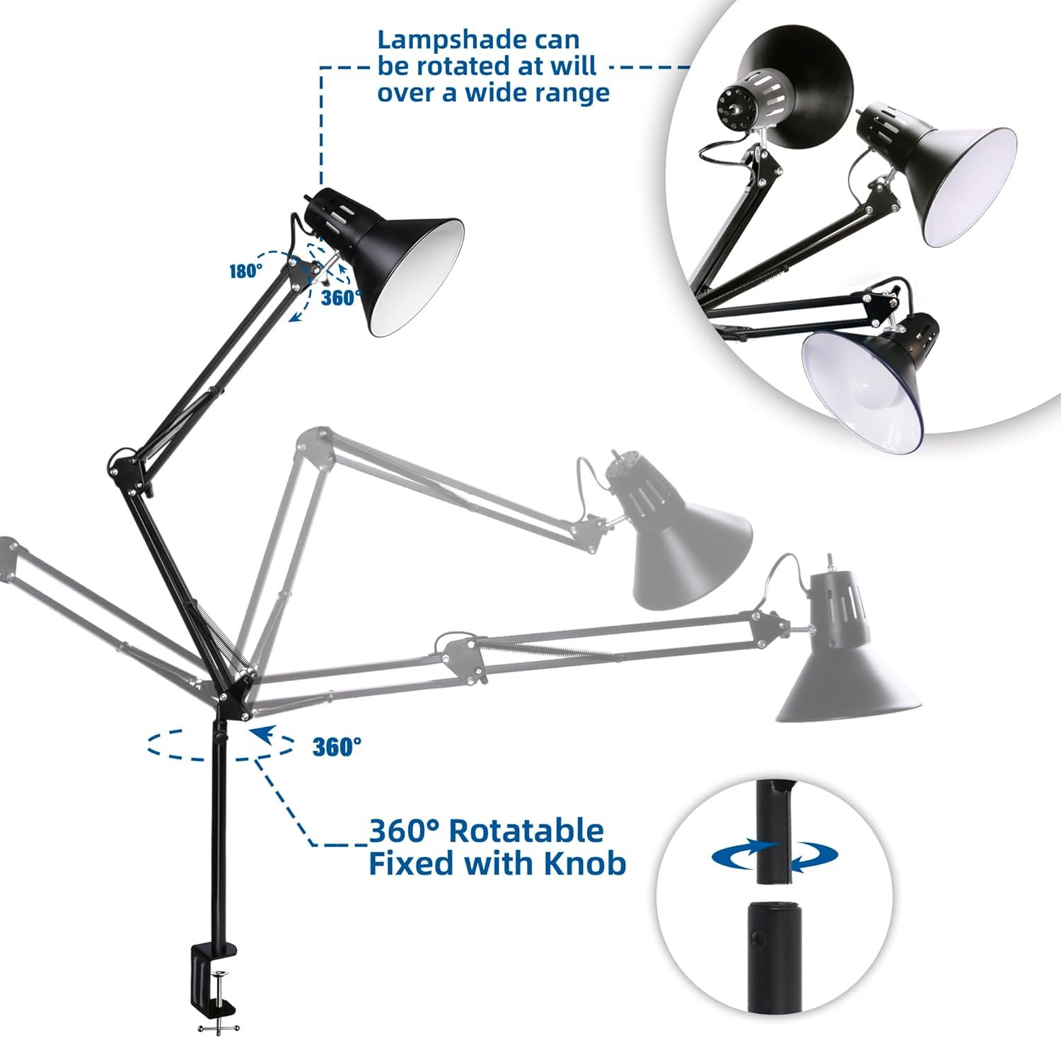 Hypool 2 Pack Desk Lamp w/A19 E26 LED Bulb for Home Office Eye-Caring Metal Extra Tall Swing Arm High Intensity Clamp Flexible Gooseneck Side Table Working Reading Computer Workbench 3000K Warm Light