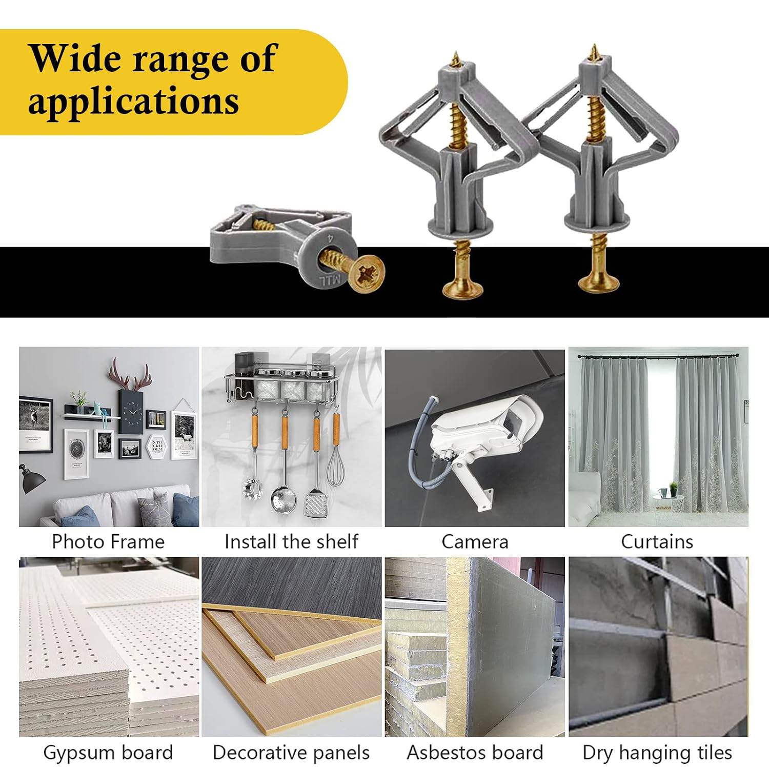 Drywall Anchor kit - Hollow Wall Anchors with Screws ，self-Drilling Hollow Wall Anchor, for Drywall，Nylon - Plastic - Buildex，all-100 pcs (Anchor 50+Screw 50)