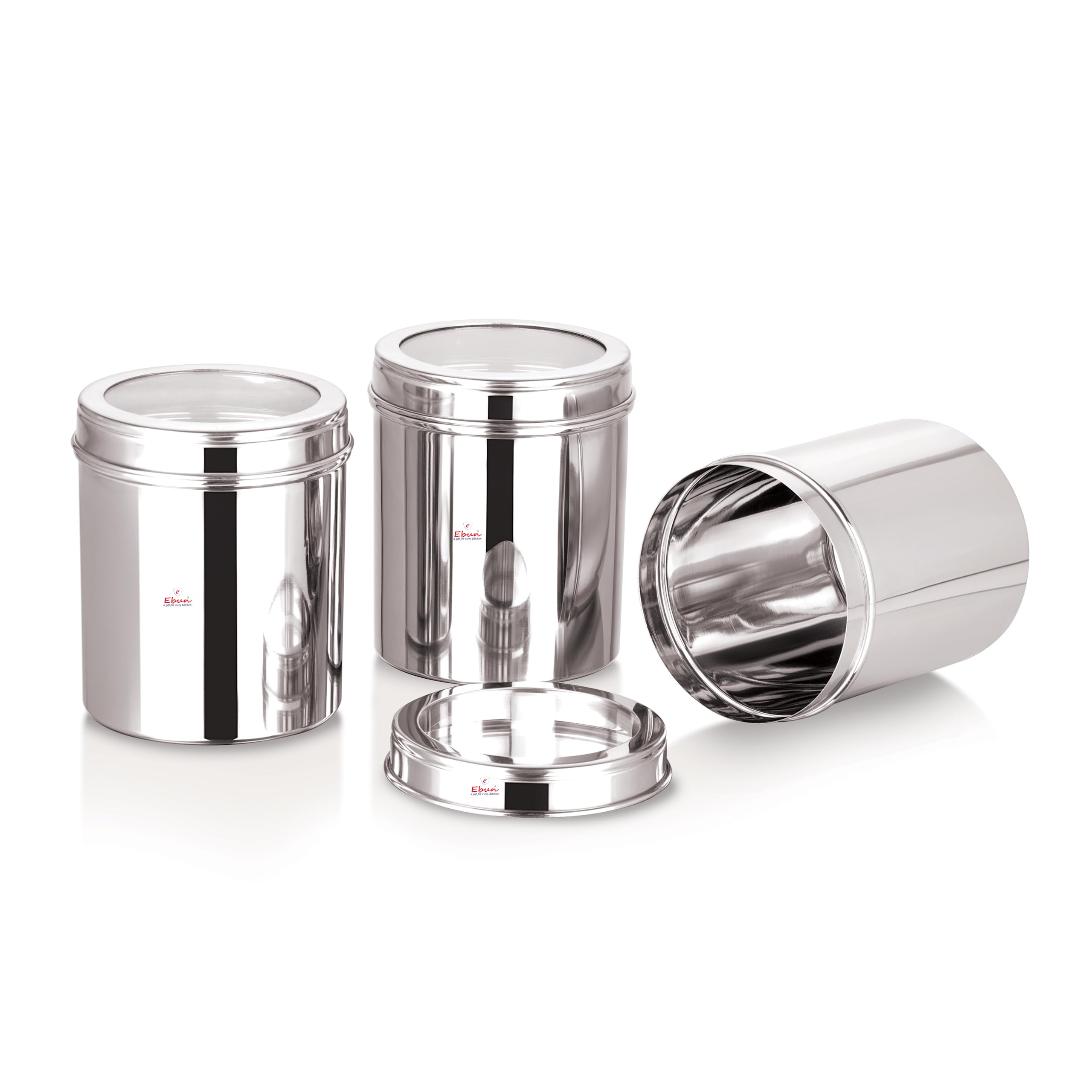 Ebun Heavy Gauge See Through Stainless Steel Containers | Stainless Steel Dabba Set for Kitchen | Air Tight Steel Containers for Storage | Steel Containers for Kitchen 1kg | Set of 3 (B0CBXNCDH1) Amazon Price History, Amazon Price Tracker