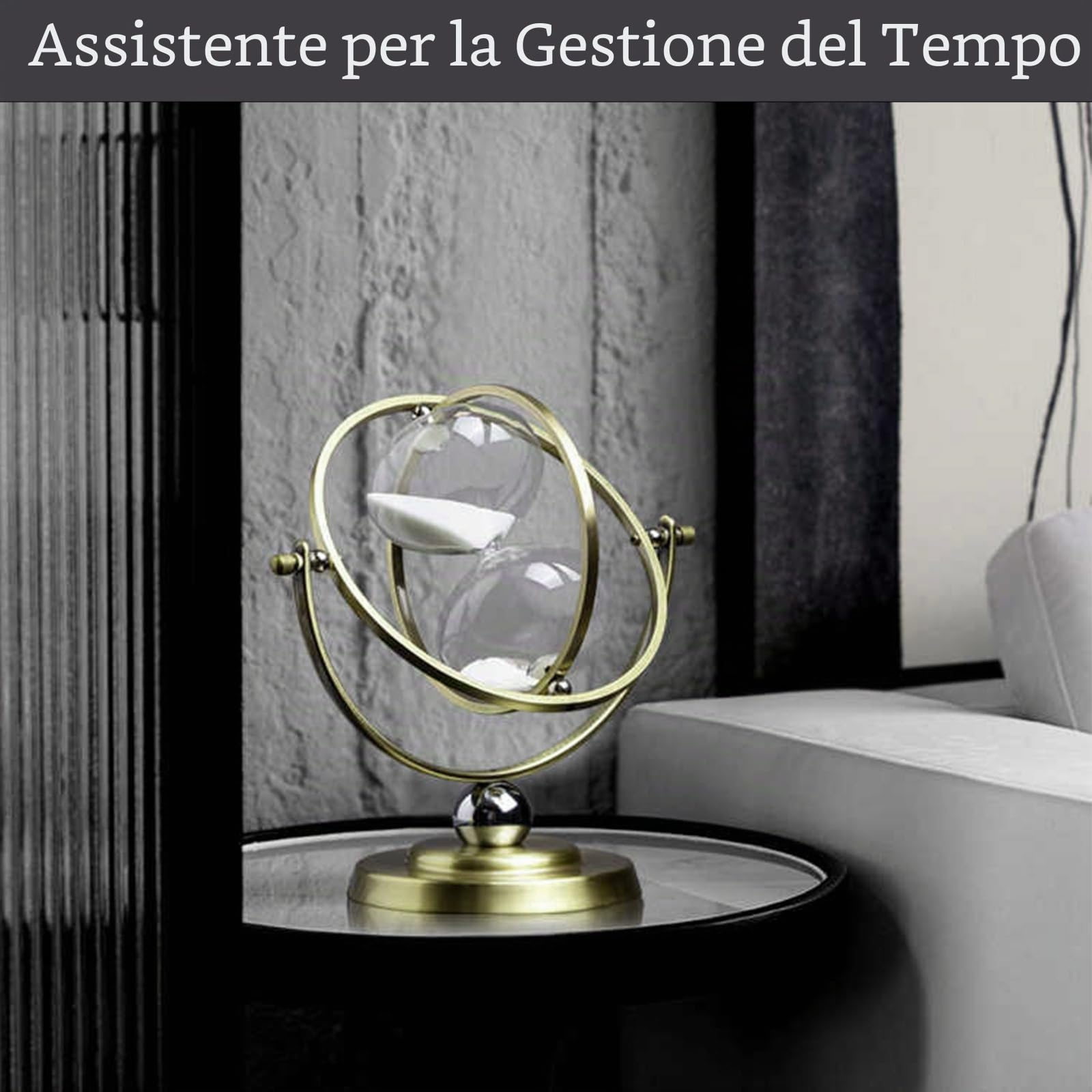 Clessidra 60 Minuti in Metallo e Vetro, Timer di Sabbia Girevole Bianco | In Vetro Borosilicato di Alta Qualità con Buona Trasparenza, Clip Artistica in Rame e Base, per Casa Ufficio e Aula