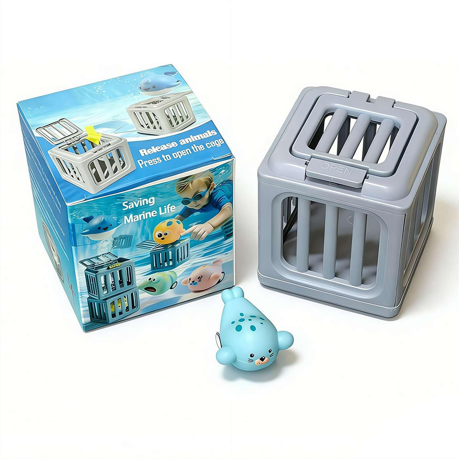 Underwater Dive Rescue Toys, Pool Diving Toys with Storage Fish Boxs, with 1/6 Ocean Animals & Dive Cages Floating Sinkies, Beach Water Treasure Chest Party Gift
