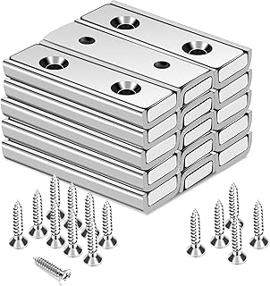 TRYMAG Neodymium Magnets 45Lbs, 40 x 13.5 x 5mm Strong Bar Magnets with Countersunk Hole and Steel Capsule, Heavy Duty Industrial Rare Earth Magnets with Screw for Wall Mounting, Pack of 15
