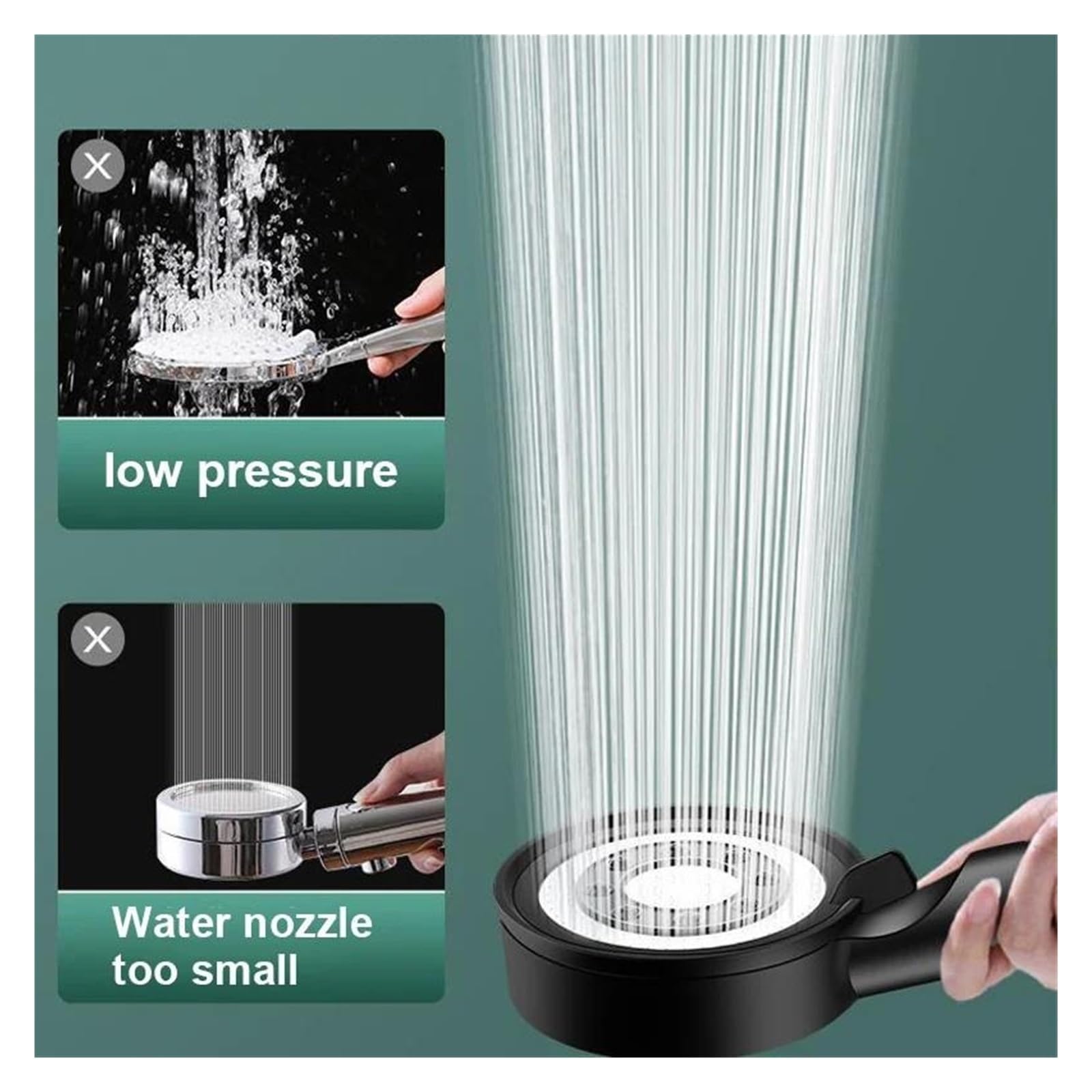 Doccia Big Boost ad alta pressione con 5 modalità di erogazione, soffione regolabile, ugello per spa, soffione portatile(Silver NO filter)