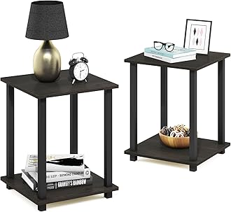 Furinno SIMPLISTIC Side Table Set of 2, 2-Tier End Table, Nightstand, Night Stand, Bedside Table, Easy Assembly, for Living Room, Bedroom, Espresso