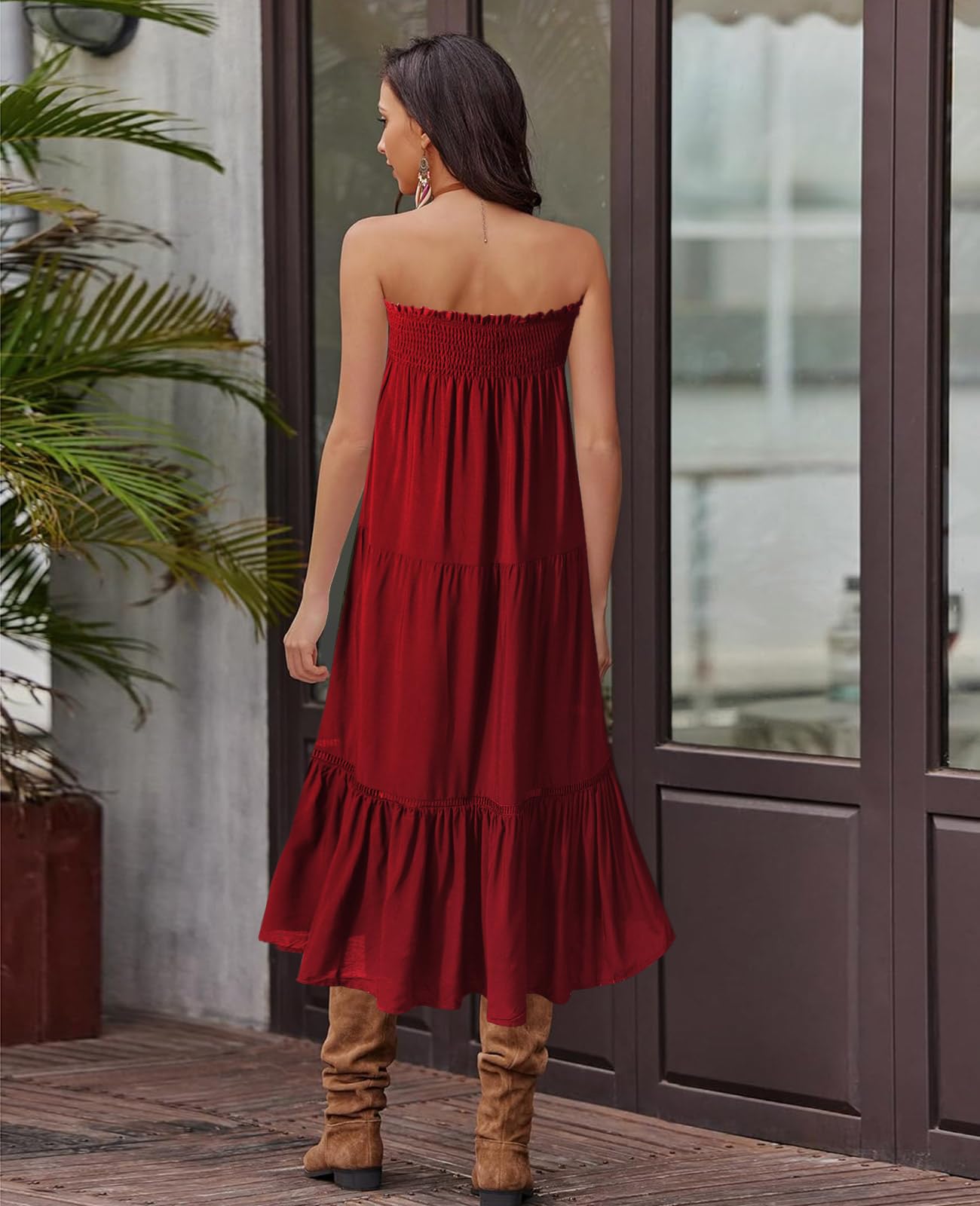 Genfien Femme Jupe 2 en 1 Bohème Tour de Taille Elastique Longue été Maxi Tube Taille Haute A-Line Décontractée Vacances L'été Plage Vintage