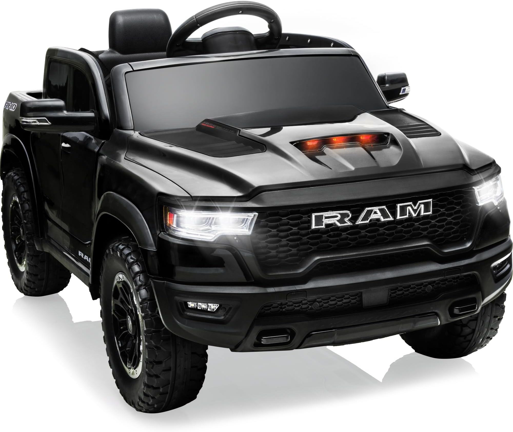 - First Ride On 12V Licensed Ram 1500 Ride on Toy for Kids, Toddler Ride on Pickup Truck with Parent Remote Control, Electric Car for Kids with Truck Bed Storage, 3 Point Safety Belt (Black)