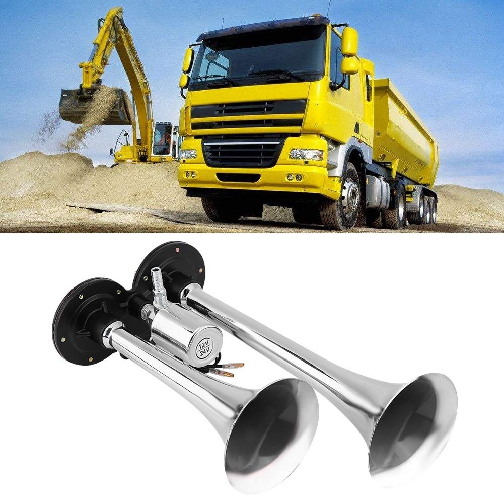 Bocina de Aire para Camión, 150db, 12v/24v, Doble Trompeta, Zinc Cromado, Negro, para Camión Tren Auto Van Barco