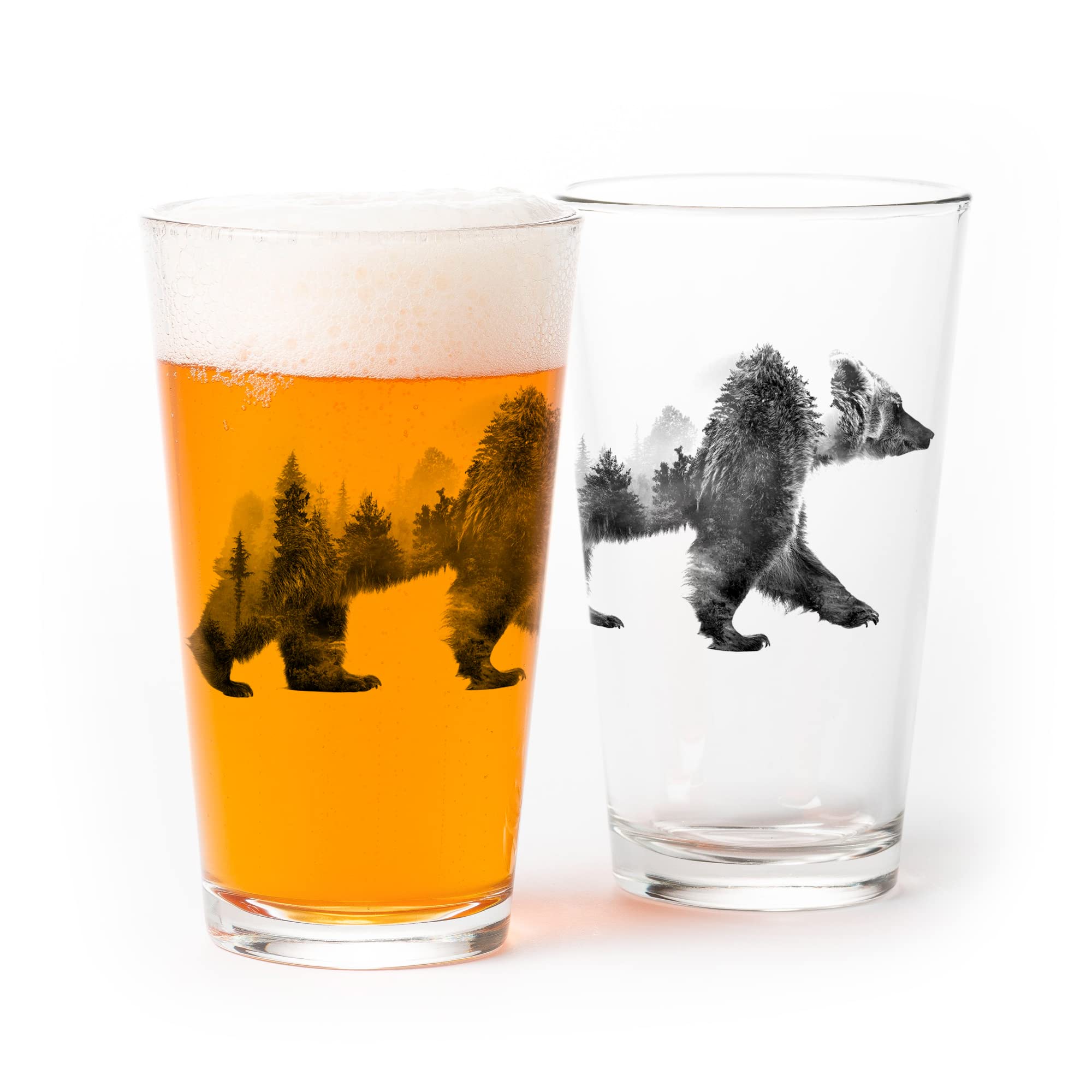 Black Lantern Double Exposure Bear Pint Glasses