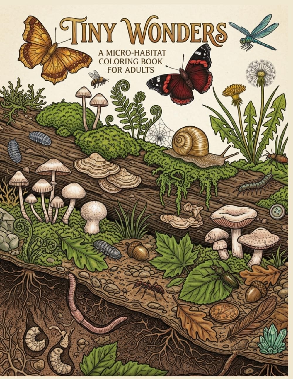 Tiny Wonders: A Micro-Habitat Coloring Book for Adults: Detailed Illustrations of Forest Floor Ecosystems, Mushrooms, Moss, Lichen, Puddles, Snails, ... Relaxation and Mindfulness Through Nature Art
