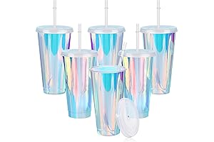 Domensi Iridescent Plastic Tumblers - Reusable Iridescent Party Cups