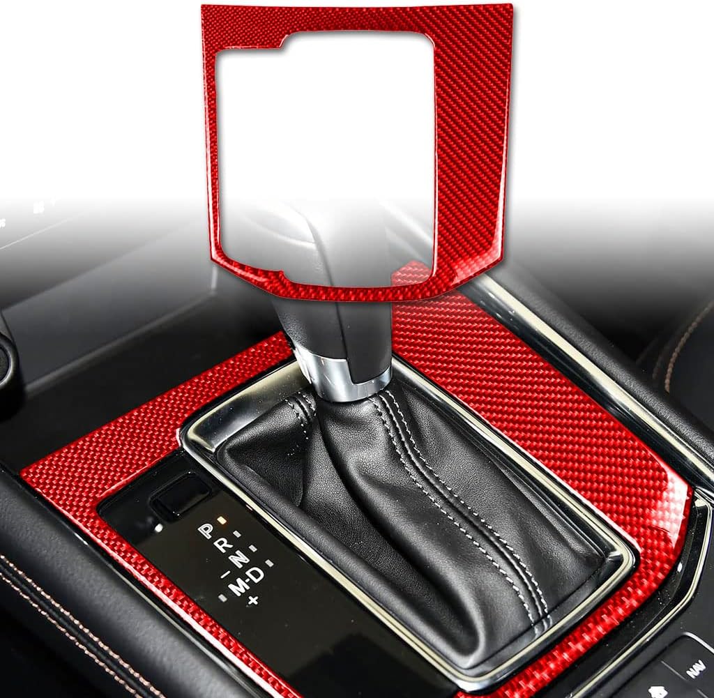 Real Red Carbon Fiber Car Center Console Automatic Shift Frame Sticker Interior Accessories Compatible with Mazda CX-5 CX5(KF)Sport/Touring/Grand Touring 2017 2018 2019 2020 2021 2022 2023 2024 image 2