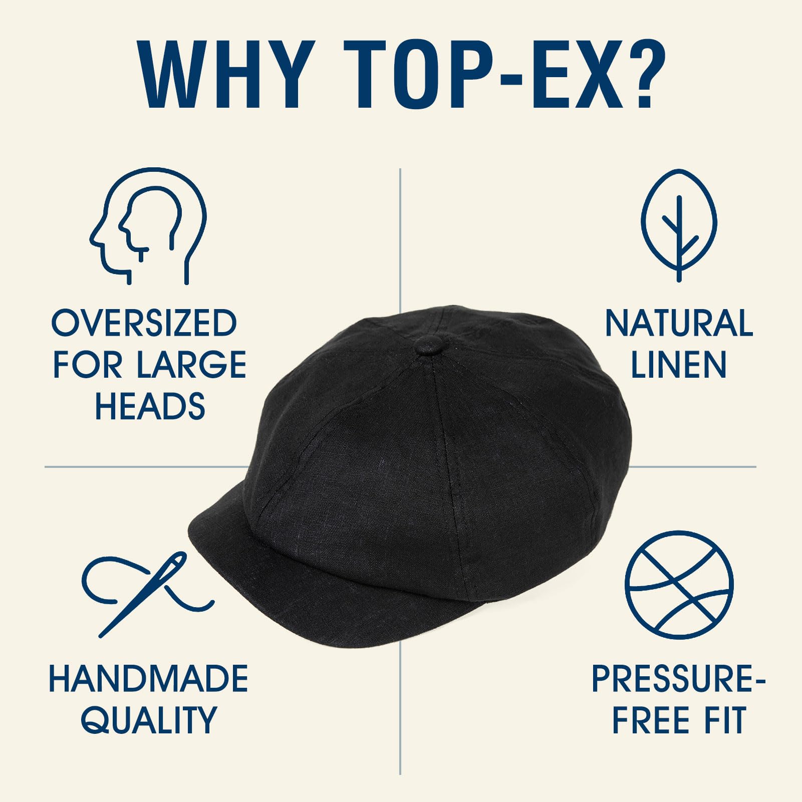 TOP-EX Newsboy - Gorra para hombre, con panel trasero elástico, 8 paneles, gorra plana ligera