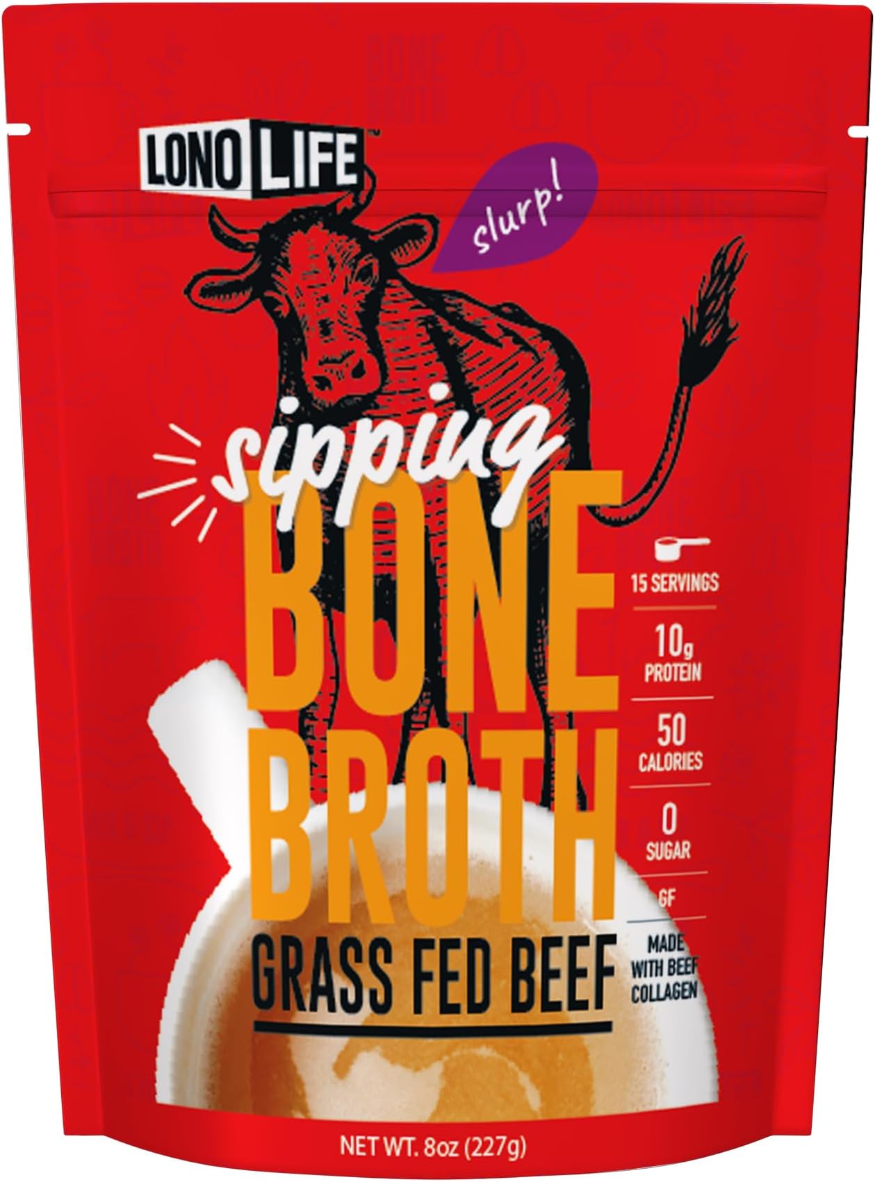 Beef Bone Broth Powder Mix | Grass-Fed, 10g Protein | Collagen-Rich, Keto & Paleo Friendly | Natural Ingredients | 8oz Bulk Container (15 Servings)