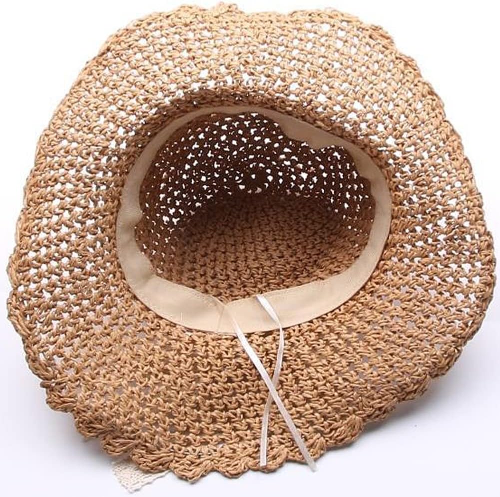 Straw Sun Hat Summer UV Protection Beach Hat Wide Brim Floppy Lace Bowknot Foldable Travel Sun Hat for Women Girls