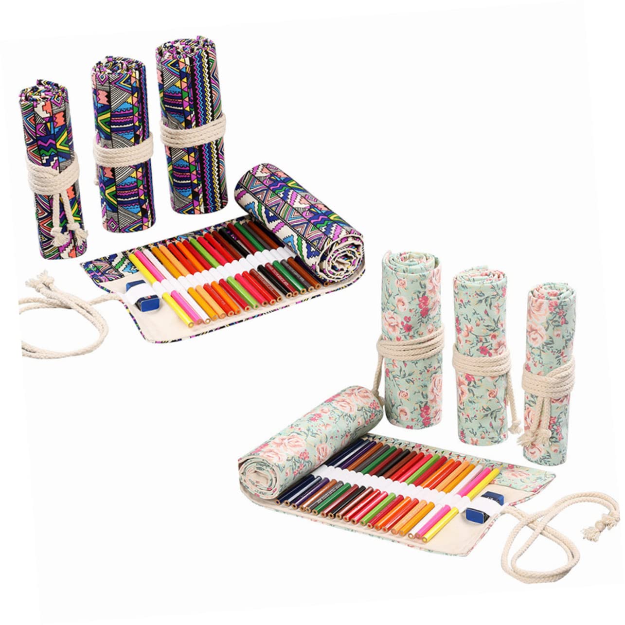 STOBOK 3piezas Estuche Portátil De Lápices De Estilo Bolsa De Canvas Hecha Mano Organizador Capacidad para Lápices para Dibujantes y Artistas Diseño Enrollable Cierre