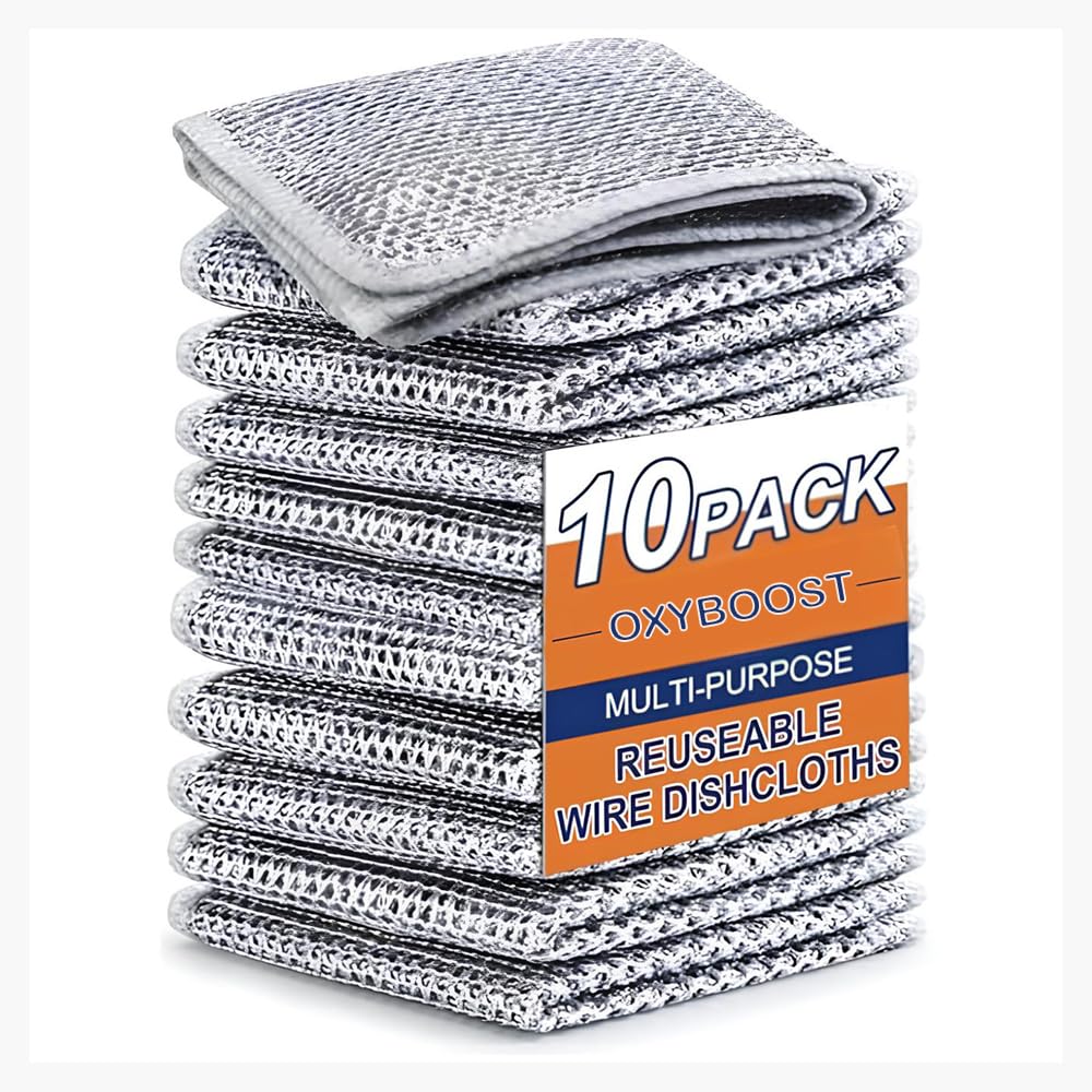 OXYBOOST Non-Scratch Dish Wash Cloth (Pack of 10), Steel Wire Dish Cloth, Wire Dishwashing Rags for Wet and Dry Stainless Steel Scrubber Non-Scratch Wire Dishcloth for Washing Dishes Sinks Counters (B0DC562JRV) Amazon Price History, Amazon Price Tracker