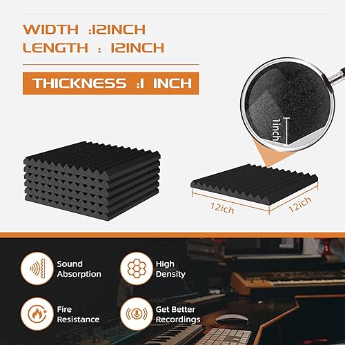 Miniatura 3 de Paquete de 54 paneles de espuma a prueba de sonido, paneles de pared insonorizados de recuperación rápida de 12 x 12 x 1 pulgada  Paneles de