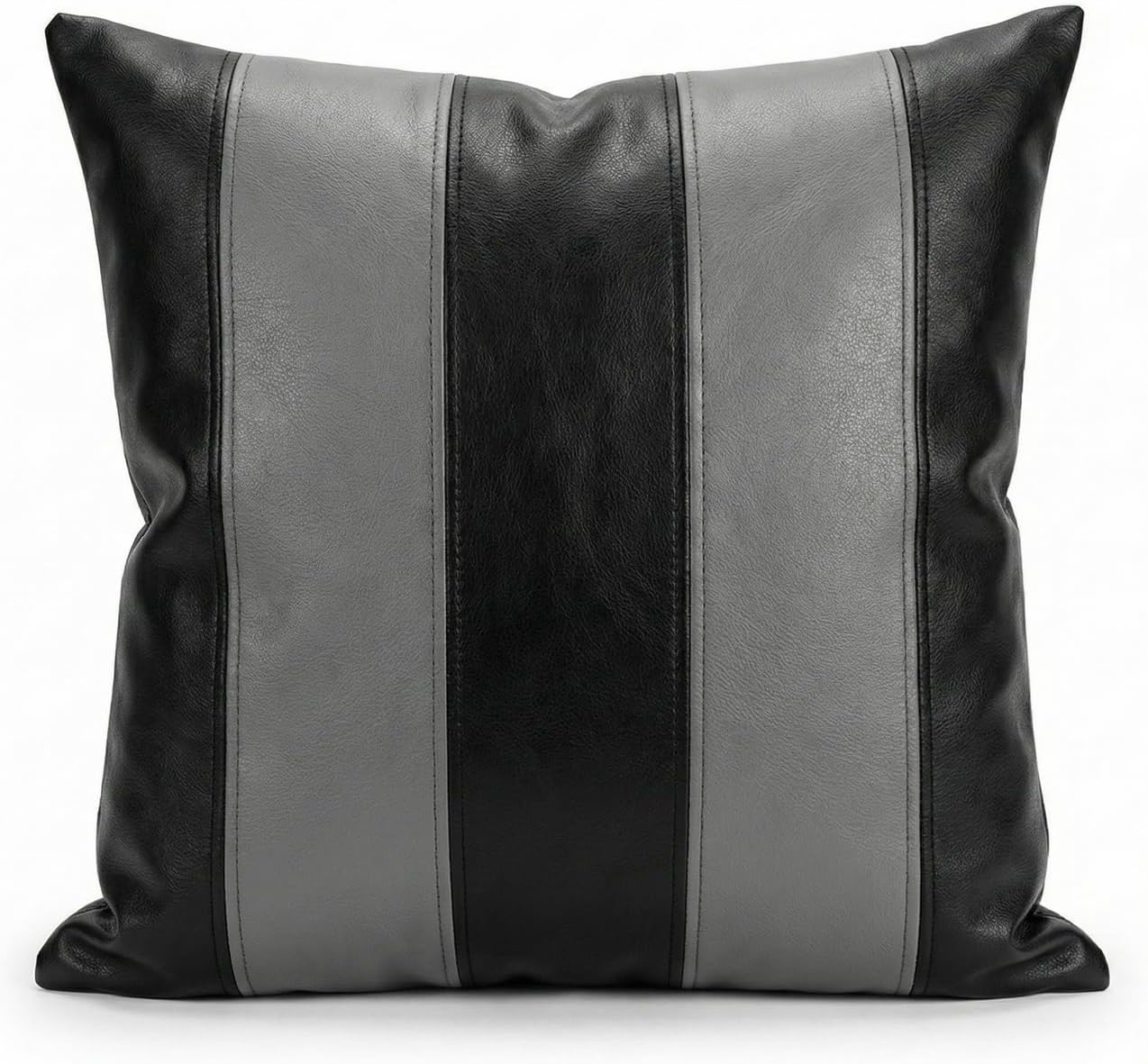 Genuine Leather Pillow Cover Case for Lumbar Throw Couch Pillows - Decorative Farmhouse Sofa Thick & Soft Modern Cushion Covers (Black, 18" x 18")