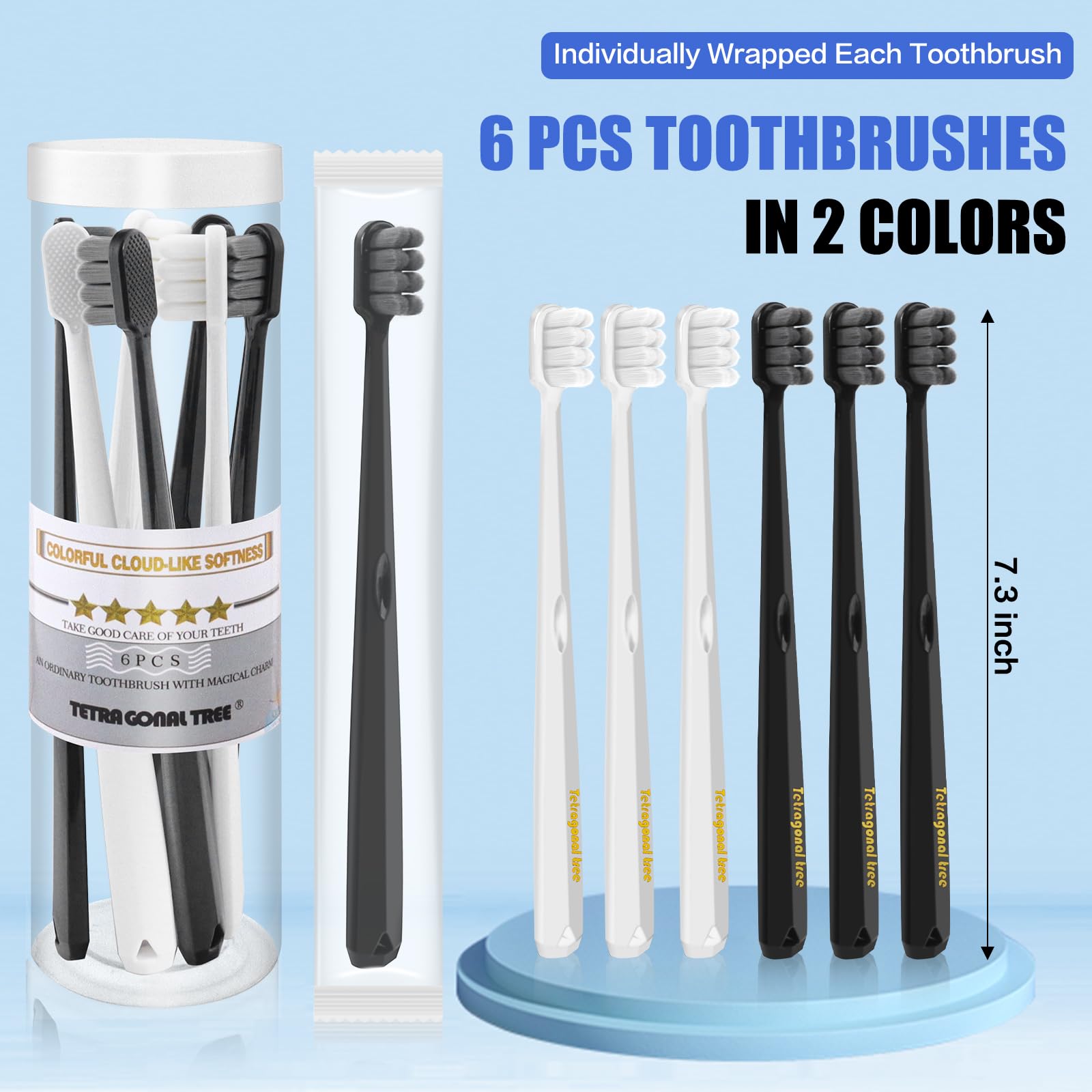 Tetragonal tree Cepillo de dientes extra suave con más de 20.000 cerdas suaves, cepillos de hilo dental líquido, juego de 2