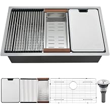 33 Inch Undermount Kitchen Sink Stainless Steel Workstation Sink | 33x19 Single Bowl Under Mount Sink,16 Gauge Stainless Steel Sink,10 Inch R10 Corner,Sink with Cutting Board