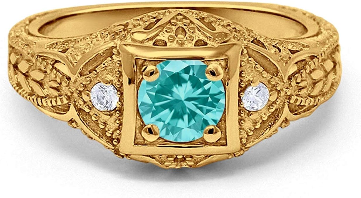 Art Deco Ring Round Cubic Zirconia Leaf Filigree Design Split Shank Twisted Band Bridal Statement Wedding Engagement Rings For Women 925 Sterling Silver Gifts For Her